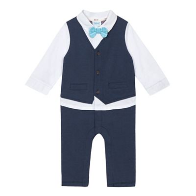 Baby boys' blue herringbone mock romper suit